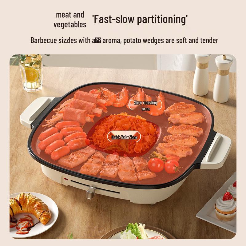 Smokeless Electric Grill Pan with Non-stick Coating, Large Capacity, Milky White