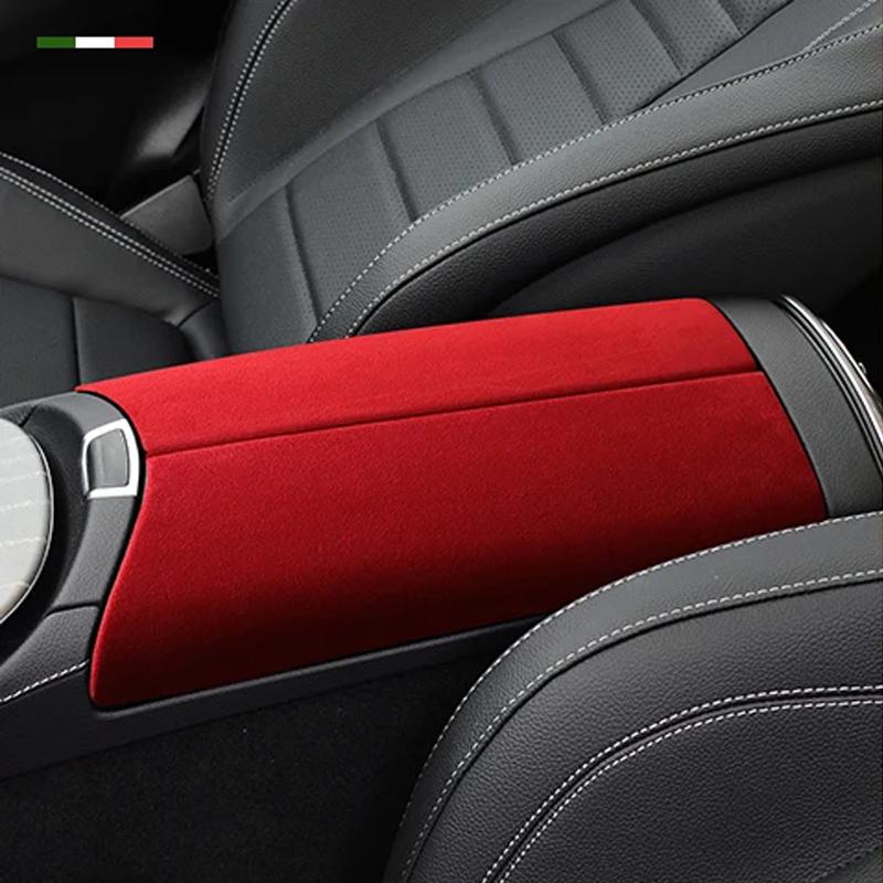 

For 2015 to Mercedes Benz C-Class Armrest Lid Cover Center Console Seat Box Shell Panel Alcantara Car Interior Accessories червоний