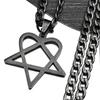 Colar com Pingente Gótico Heartagram Estrela para Mulheres Homens Aço Inoxidável Preto Fosco Banda de Rock Música Fãs do HIM Corrente Hip Hop Joias