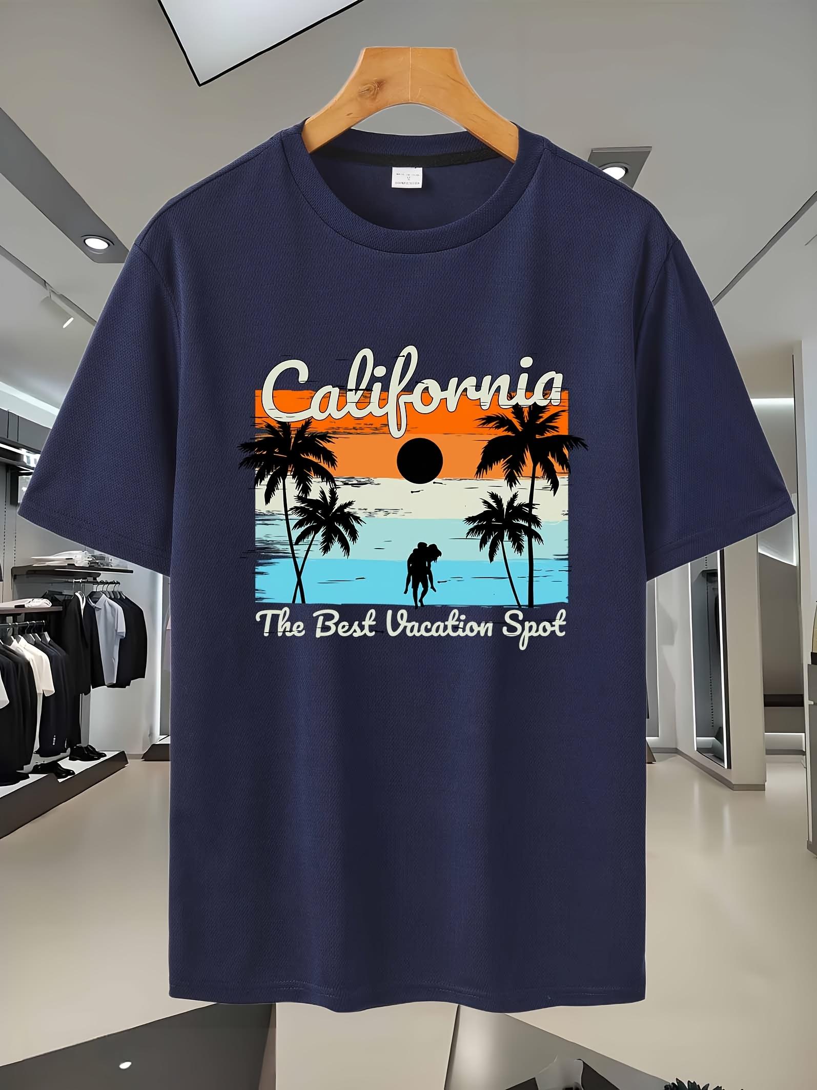 California Graphic T-shirt - Breathable Mesh Summer Tee with Sunset & Palm Tree Design XXXXL