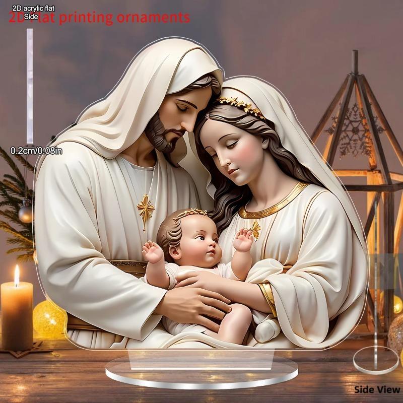 2D Flat Religious ThemesAcrylic Tabletop Decoration, Joseph, Mary, and Jesus Family, Suitable for wall decoration, porch, room, villa, accents Home, H