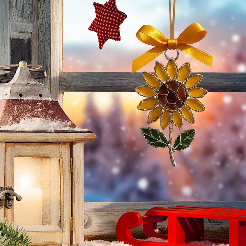 Christmas Tree Ornament 2D Acrylic Sunflower Pendant Sunflower Ornaments Christmas Tree With Bow Design For Winter Holiday Party