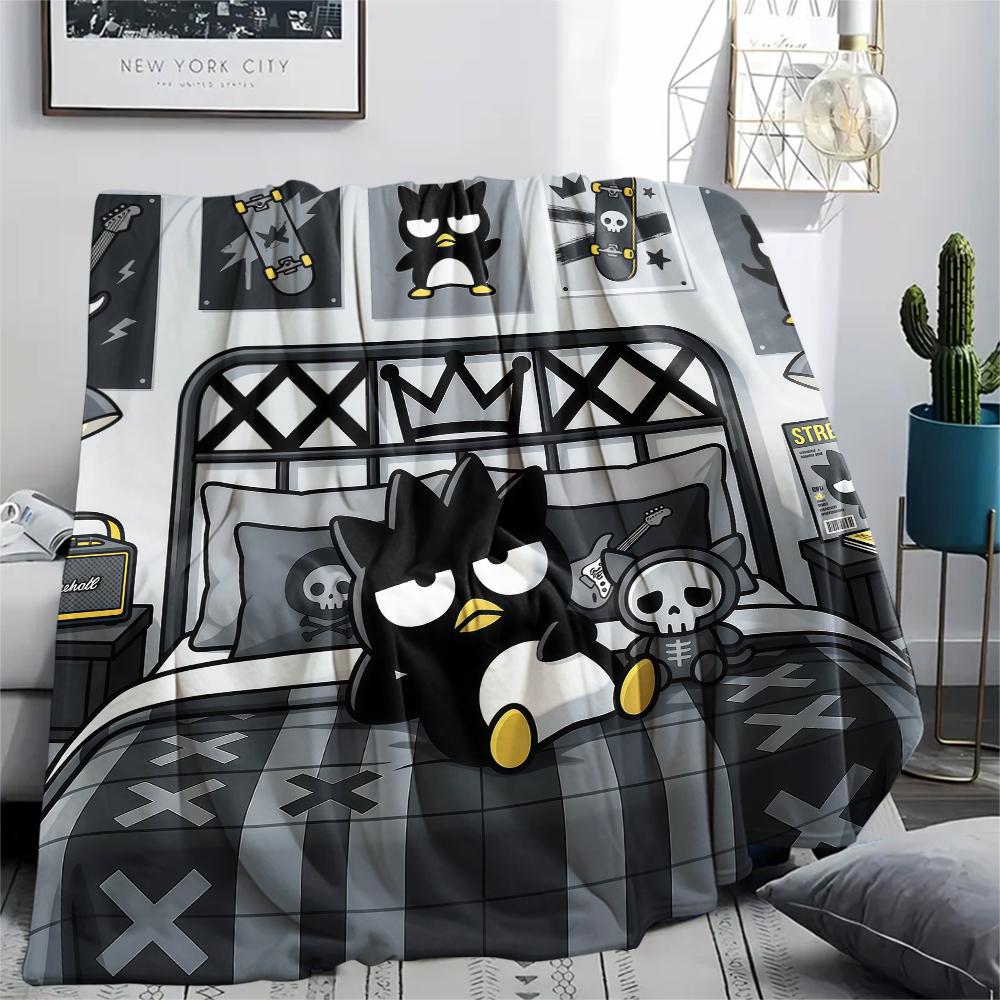 1PC Badtz-Maru Print Flannel Blanket, High Quality All Seasons, Home Decor, Warmth and Comfort, Perfect for Christmas Gifts