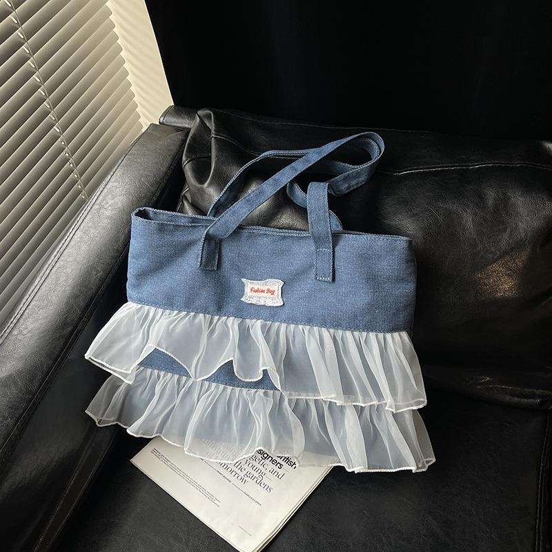 

New large-capacity simple zipper wash canvas bag fashionable student versatile tote shoulder bag темно-синий