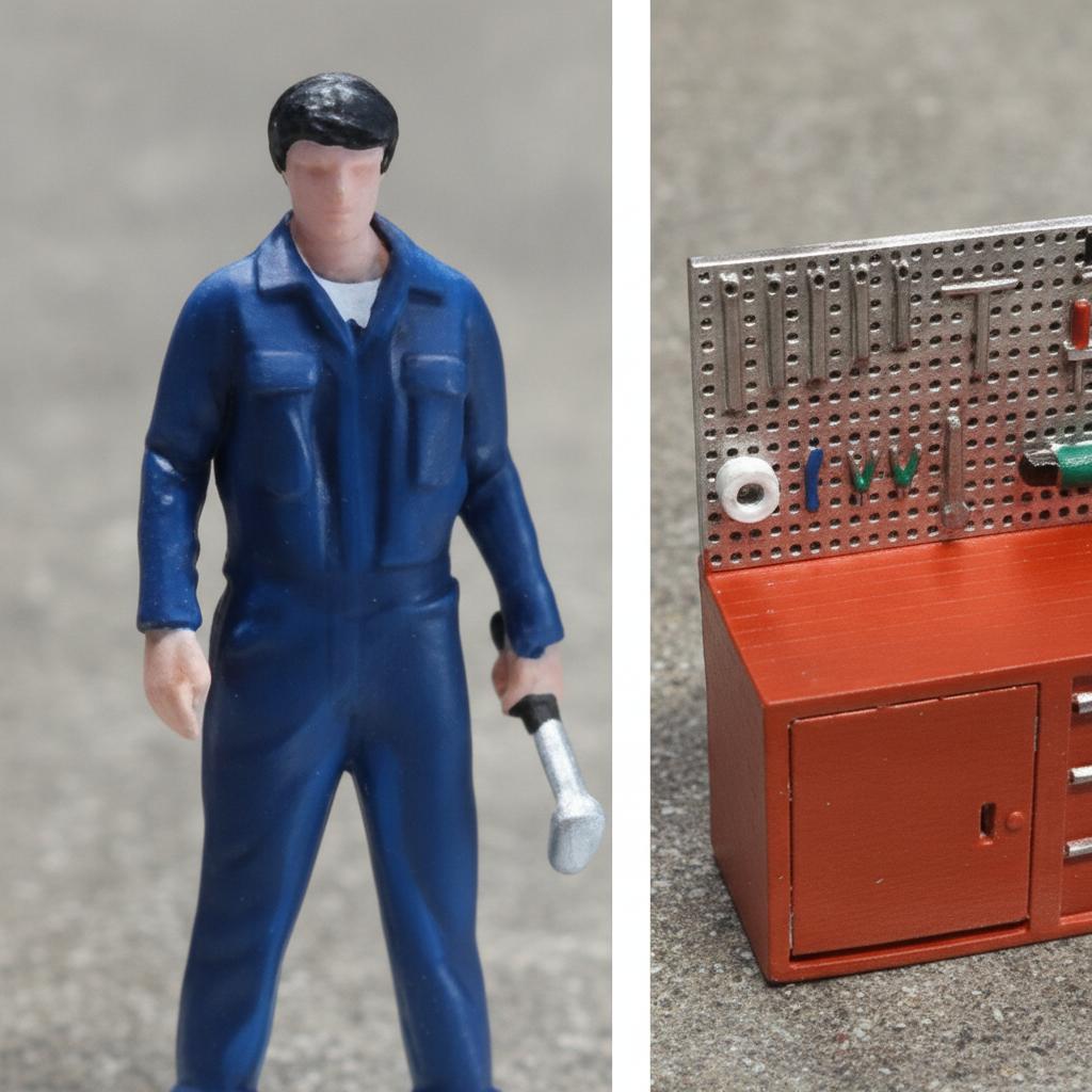 Figura de Mecánico de Automóviles en Miniatura Escala 1/64 Personas Mini Pintadas Tema de Reparación Automotriz
