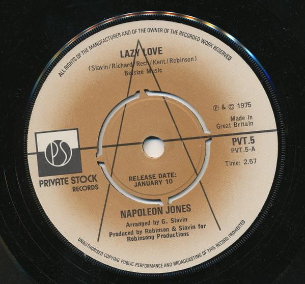 7inch Record NAPOLEON JONES - Lazy Love PVT5 Private Stock 1975 UK Rock Used