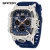 SANDA Men's Outdoor Sport Wristwatch Big Dial Dual Display Luminous Waterproof TPU Band Chronograph Calendar Male Watch
