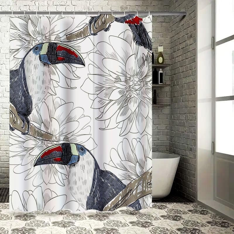 Exquisite tropical flower toucan waterproof bathroom curtain Home Decor Shower Curtain