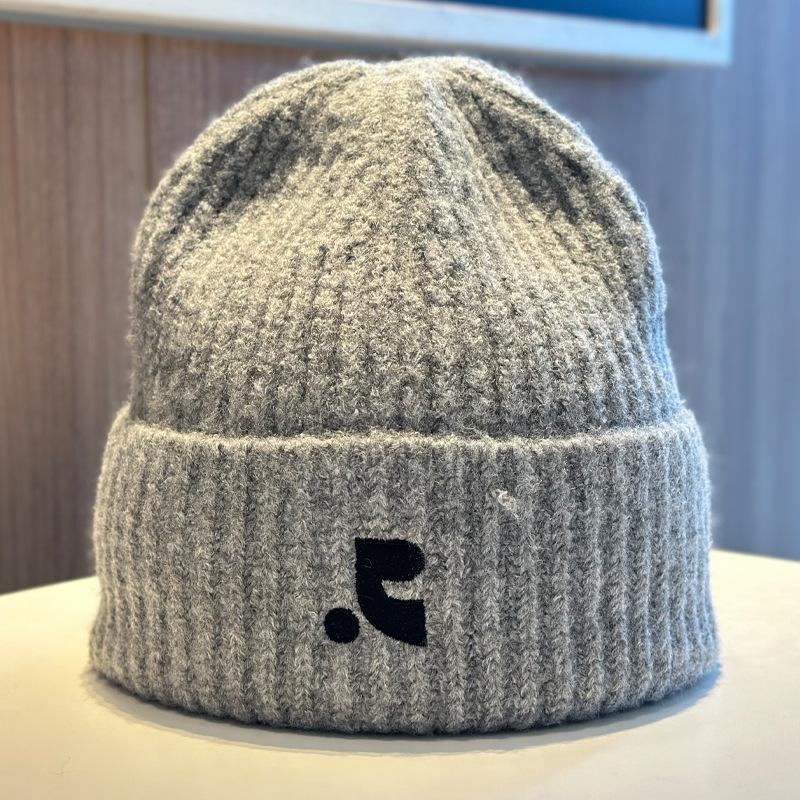 Embroidery Letter Knitted Hat for Men and Women Autumn and Winter Big Head Circumference Thickened Warm Wool Hat Couple Hat