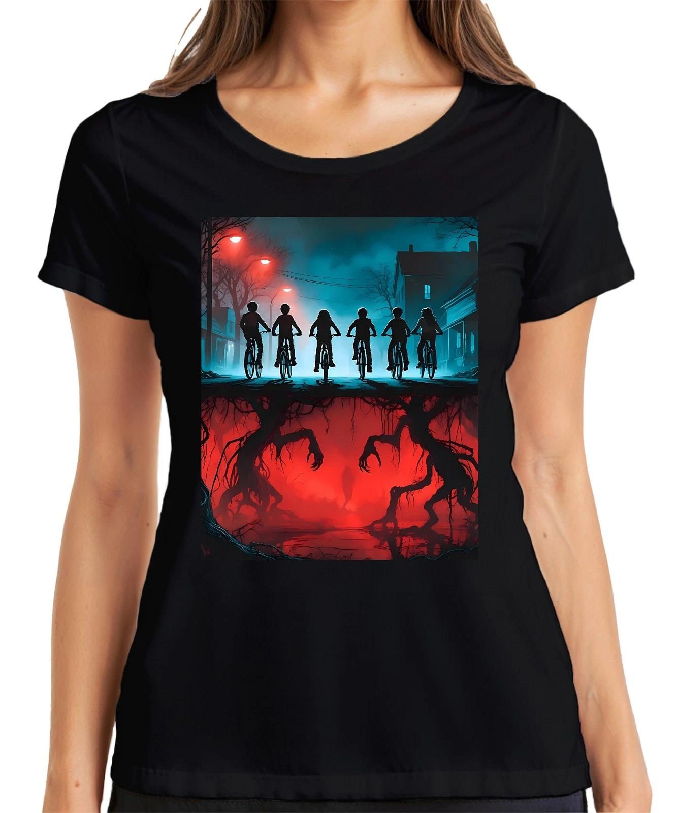 Upside Down Kinder Fahrräder Horror 80er Retro Mystery Hawkins Damen T-Shirt L