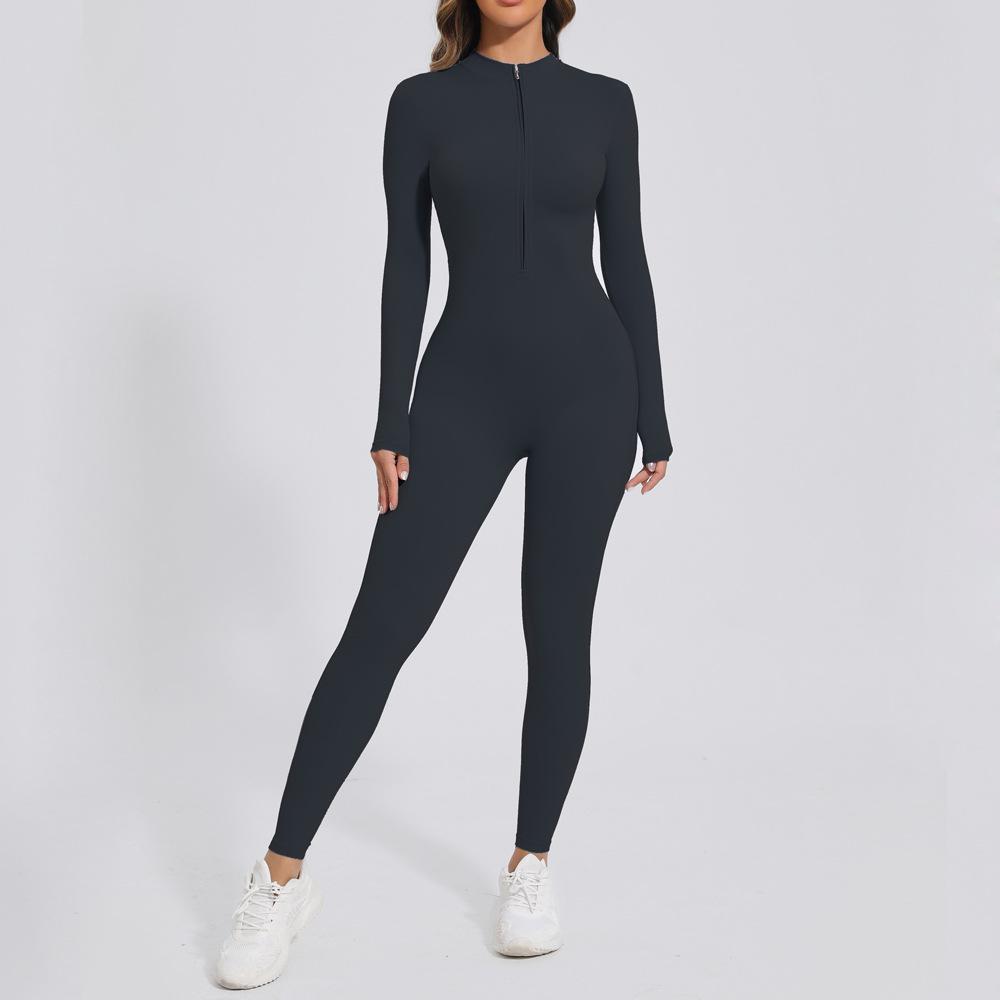 Women's Euro-American Zip Long Sleeve Yoga Set: High-Intensity Dance & Fitness Jumpsuit