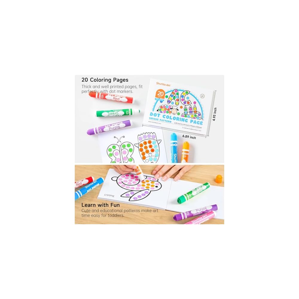 Shuttle Art Dot Marker Color Pens, 40-Color Set (12ml), Water-Based, Washable, Includes Coloring