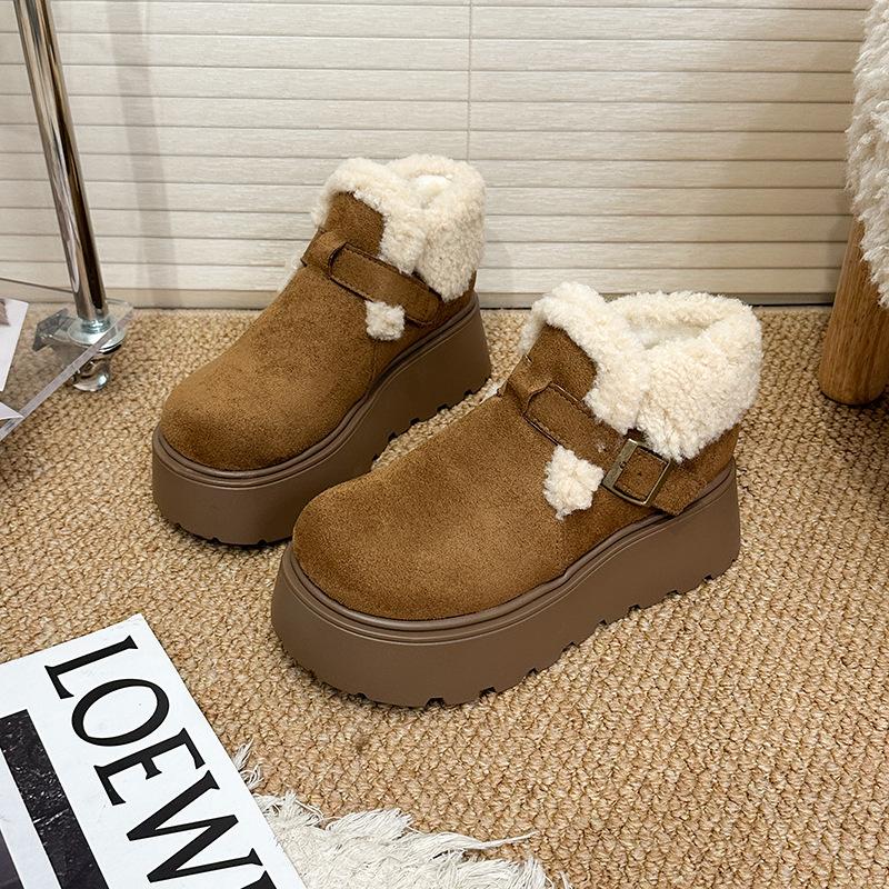 

Women s cold-proof warm a foot stirrup padded snow boots thick bottom heightening non-slip wear outdoor leisure sports fur cotton boots 41 верблюд
