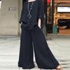Women's Casual Cotton Linen Set Women's O Neck Long Sleeve Blouses Wide Leg Pants Culottes 2piece Sets Autumn Retro Loose Female Suit