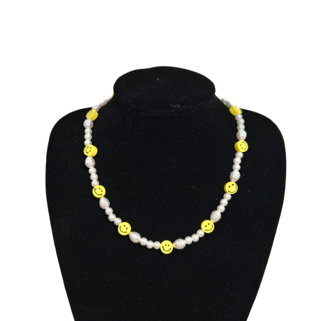 Korean Inspired Yellow Smiling Face Irregular Pearl Necklace: Versatile, Simple Fashion Statement for Women