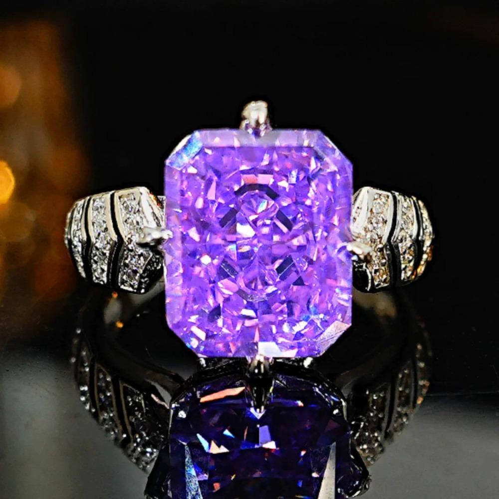

Vintage Purple Kunzite Open Ring Ice Cut Design with High Carbon Diamond Elegant Cupid Arrow Jewelry for Women Adjustable