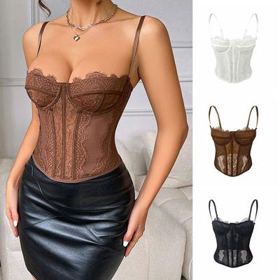 Transparent Lace Camisole Hollow Suspender Vest Spicy Girl Style Crop Tops  Ladies