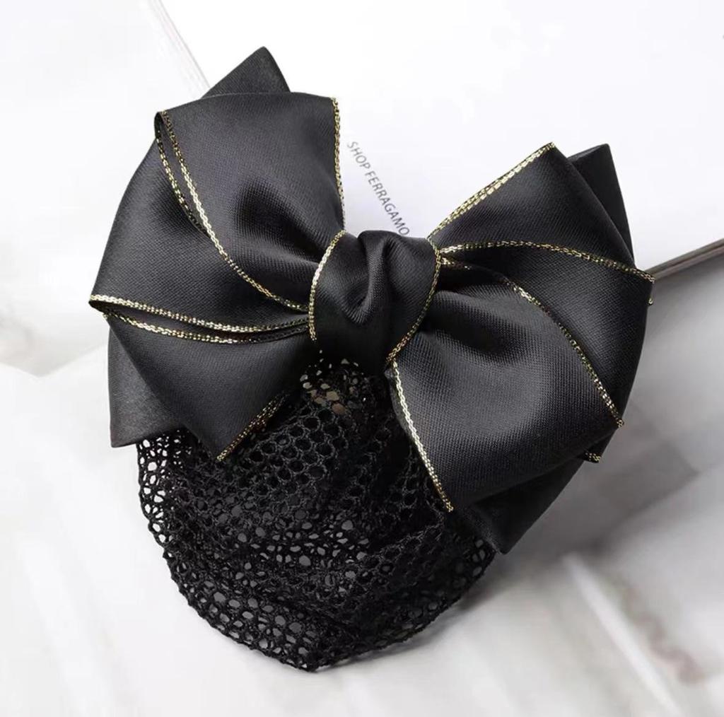 Gold-Edged Bow Hairnet for Professional Female Nurses & Hotel Staff