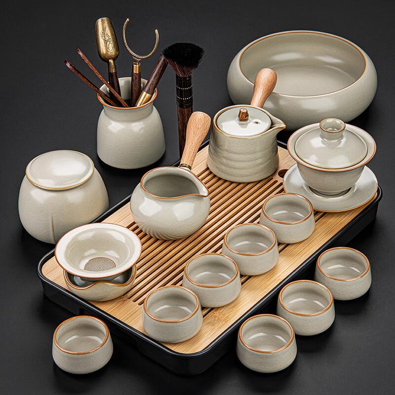 Laino Ru Kiln Elegant Tea Set with Side Handle Pot and Eight Cups