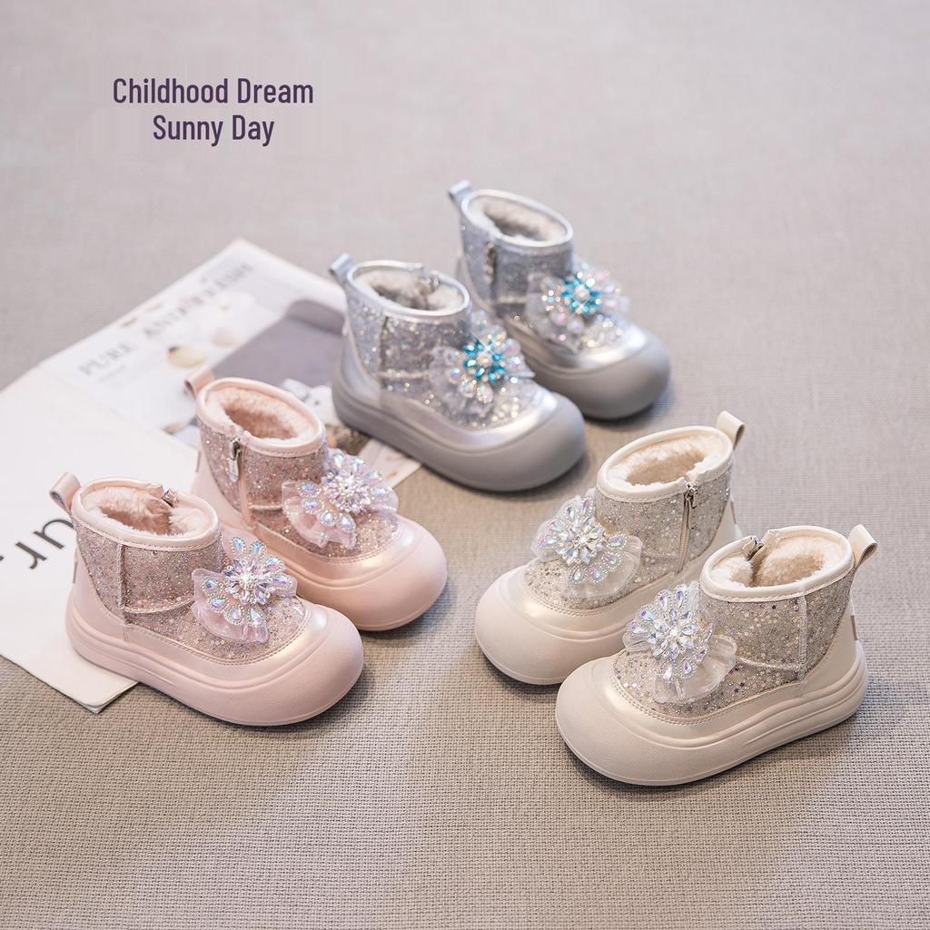 2025 Winter Girls' Fleece-Lined Snow Boots - Warm & Stylish for Cold Weather