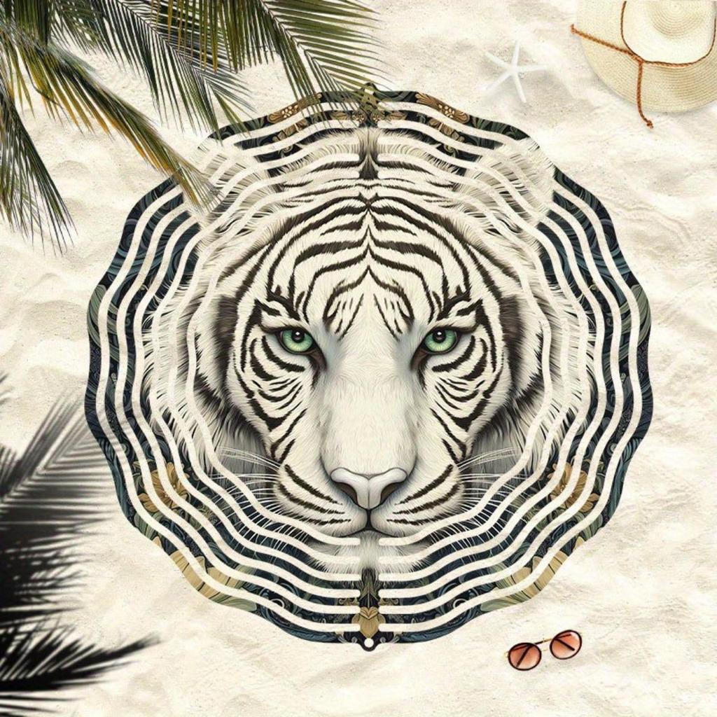 Mandala Lasergeschnittener Windspinner Outdoor Gartendekor Weißes Tiger Muster 2D Dynamisches Metall Windspiel Hängend Rotierend Klassischer Stil mit