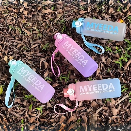 MYEEDA Water Bottle, Direct Drinking, Sports, Running, Plastic Water Bottle with Measuring Tape, Stylish, Easy to Clean, BPA-Free, High-Temperature an
