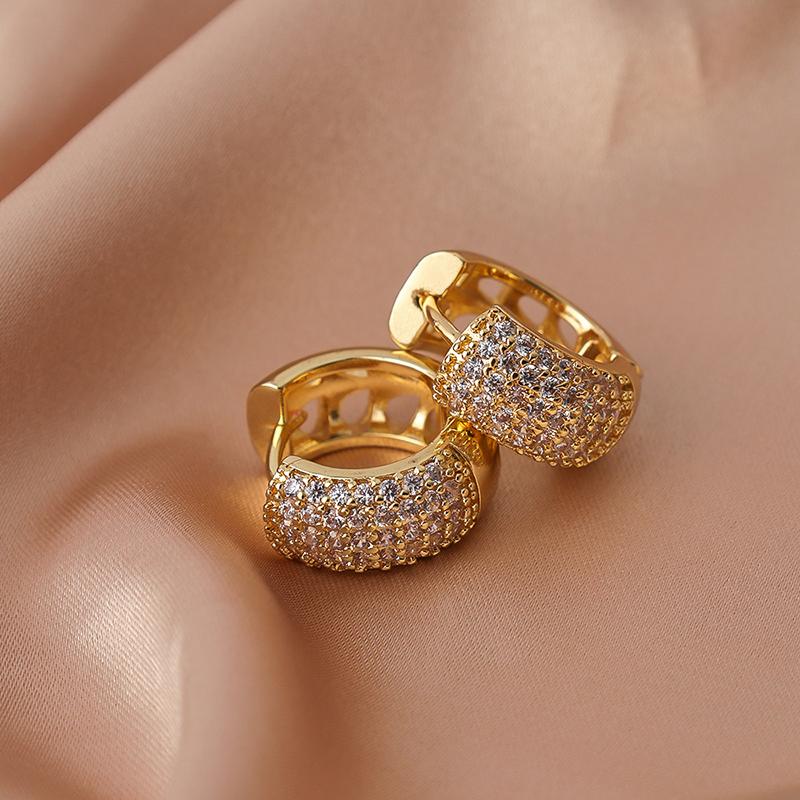 Luxury AAAA Zirconia Round Huggie Hoop Earrings For Women Geometric Ear Buckle Wedding Engagement Party Trendy Classic Zircon