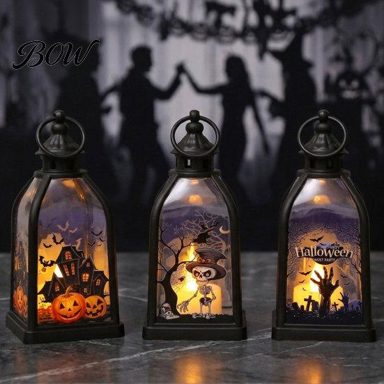 Halloween Party Decorations Candle Lantern, Decorative Spooky Witch Skeleton Pumpkin Tabletop Accessory Light for Haunted House, Front Porch,