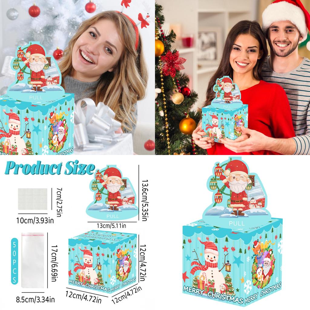 Blue Snowman Santa Claus Pattern Gift Box For Christmas Celebrations