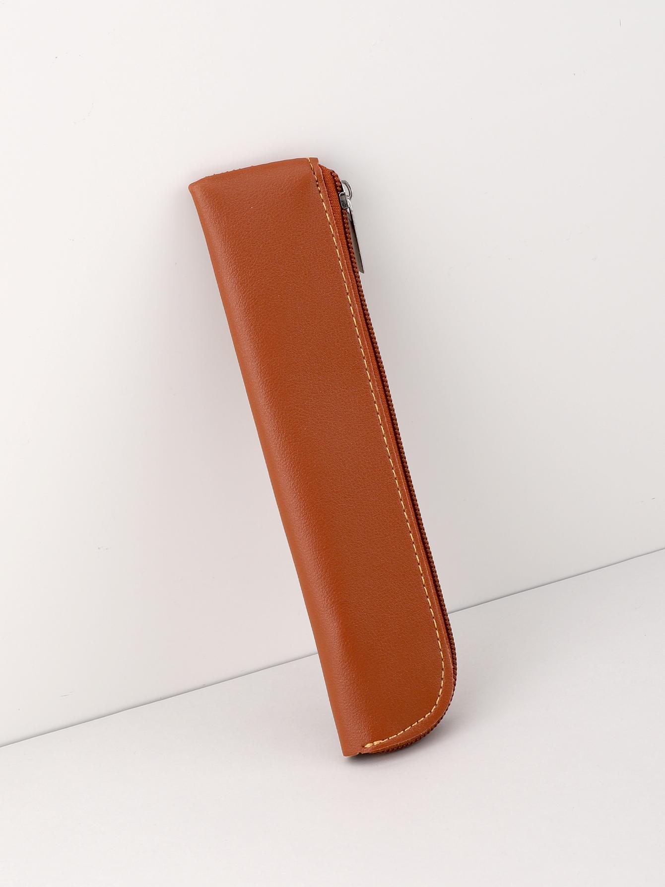 

Пенал из искусственной кожи Милый пенал Estuche с дизайном на молнии Канцелярские товары Подарок другу на возвращение в школу Пенал шоколадный