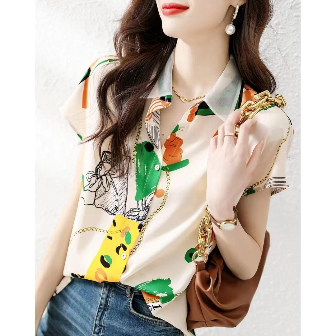 

Элегантные женские рубашки с абстрактным принтом и короткими рукавами, летняя модная рубашка с отворотом и эффектным дизайном 2XL