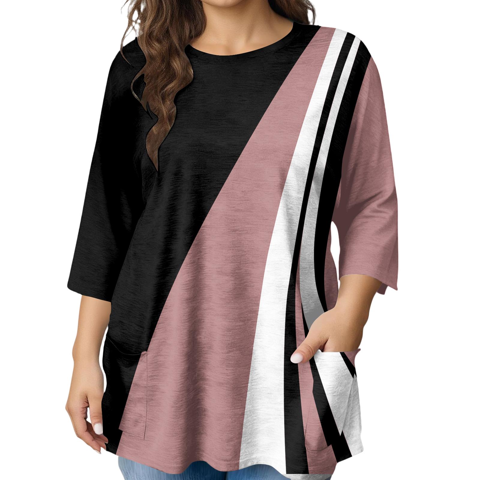 

Женская модная блузка большого размера с принтом и коротким рукавом для элегантных поездок на работу и повседневной носки XXXXXL