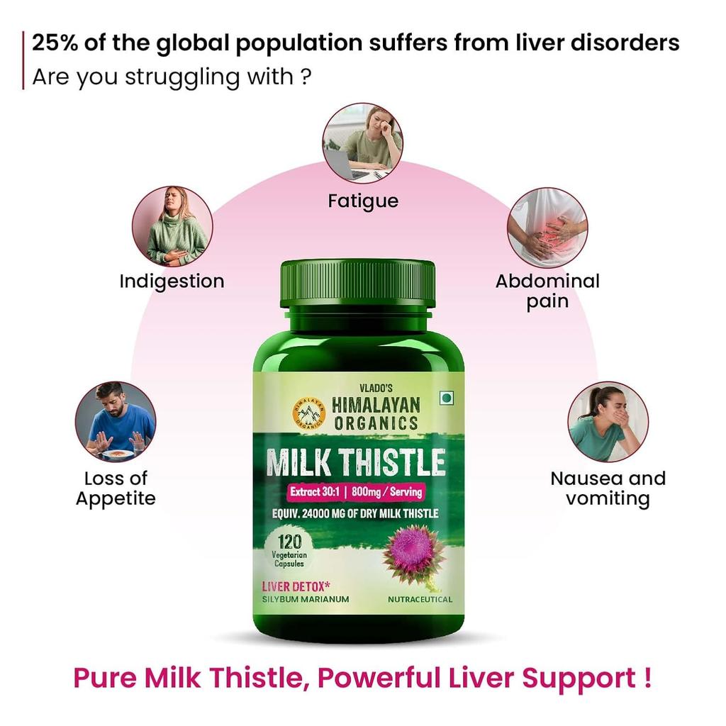 Vlado's Himalayan Organics Milk Thistle Extract 800mg 120 Vegetarian Capsules Liver Detox Support for Men and Women