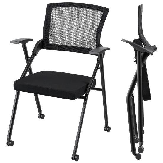 Klappbare Bürostühle mit PU-Rad, Armlehne, ergonomischer Netzrücken, stapelbarer Konferenzstuhl, Büro-Gäste- & Empfangs- & Besprechungsstuhl