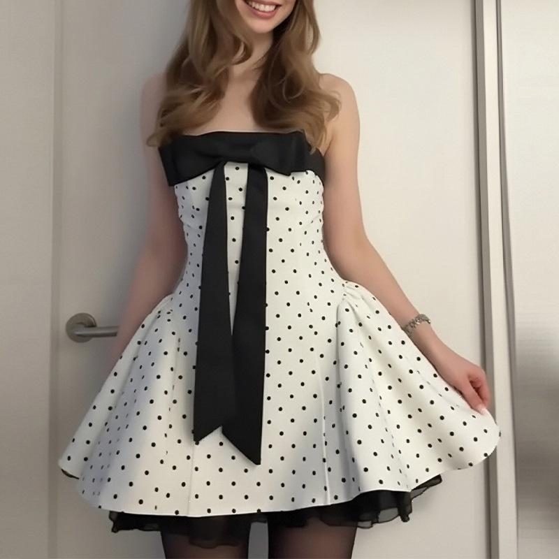 2026 spring new women's clothing, cross-border foreign trade in Europe and the United States, fashionable and elegant polka dot printing waist puffy 