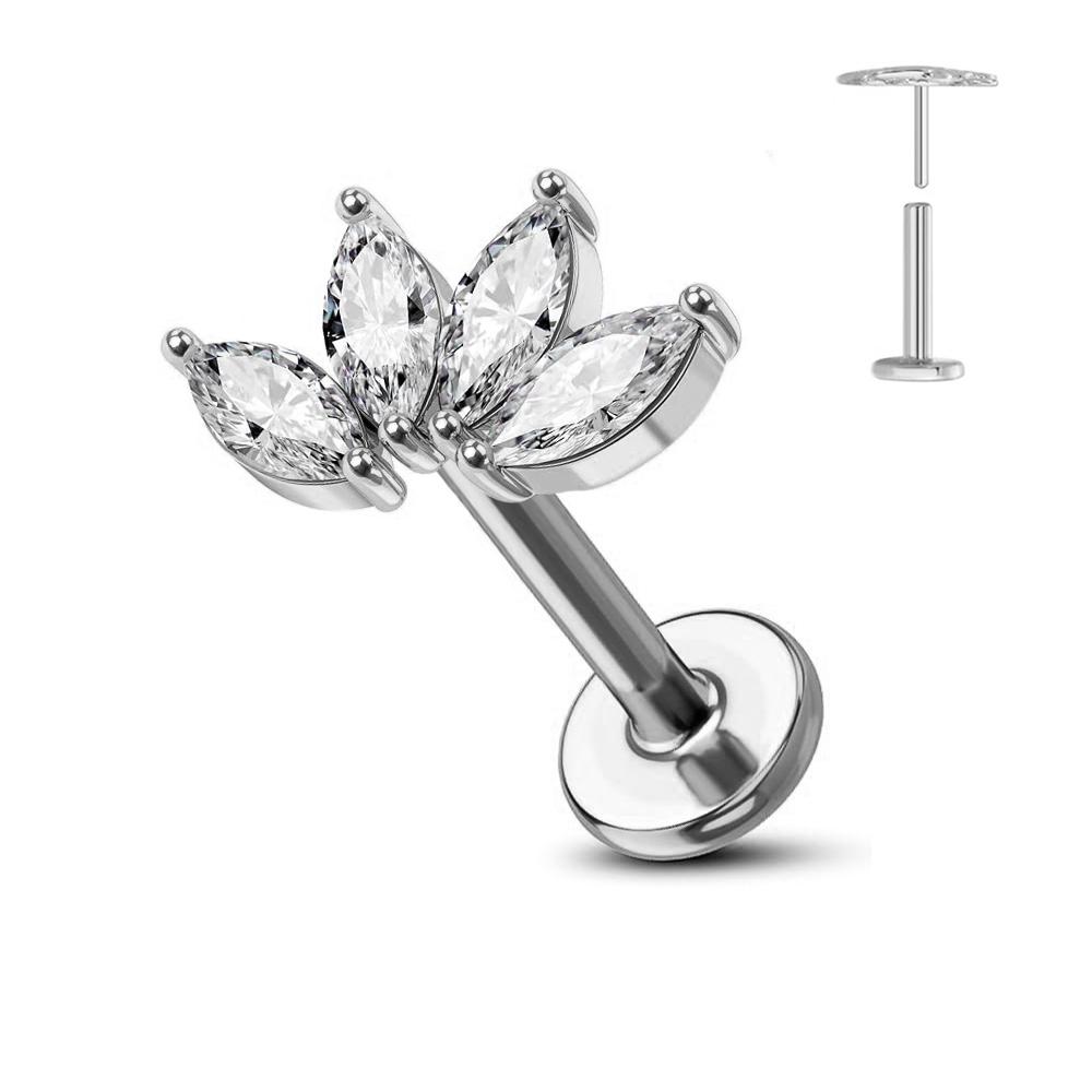 ASTM F136 G23 Titanium Flower Threadless Earring Piercing Petals Leaf Heart Butterfly Pin Daith Conch Push in Labret Stud