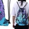 Mermaid Drawstring Backpack Fashionable Design For School Work Blue Square Shape 1Pcs