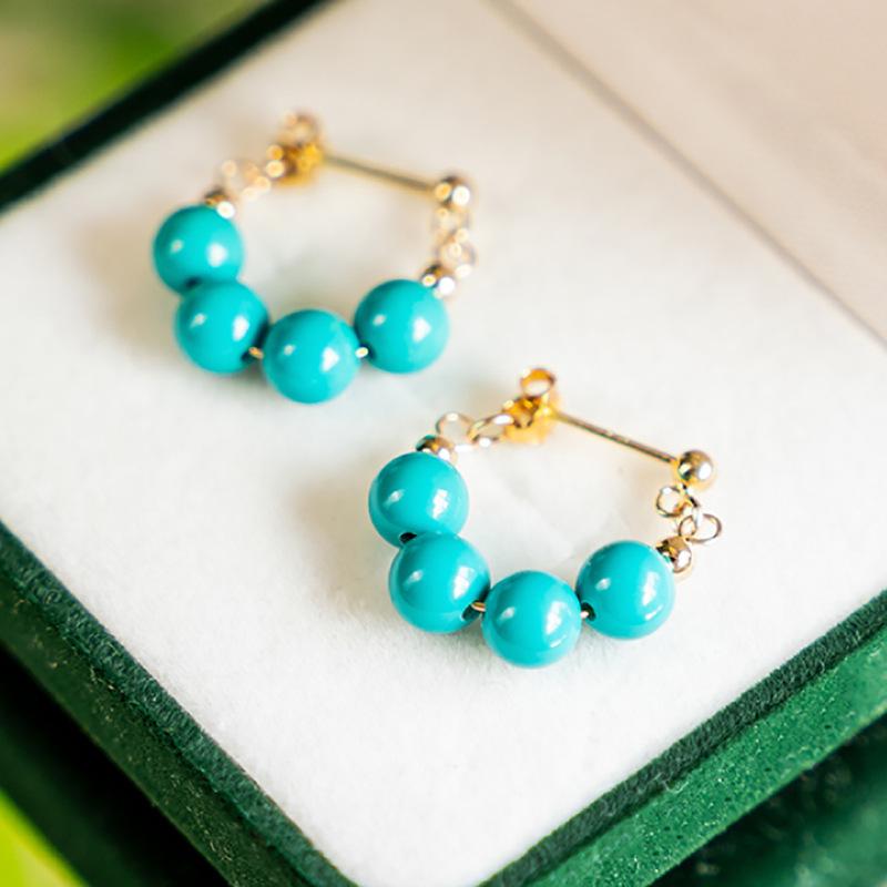 Vintage Turquoise Stud Earrings for Women In National Style