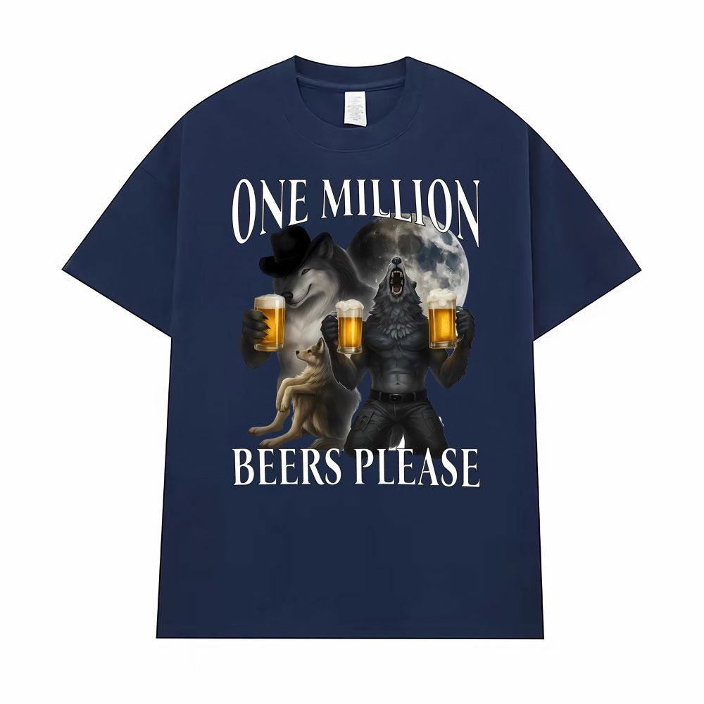 Gym One Milion Beers Wolf Meme T-Shirts Cringe Werewolf Meme Edgy Dark Humor T Shirts Men Women Fashion Casual Oversized T Shirt
