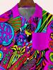 [Printed Design-Not Texture] Men'S Short Sleeve Shirt, Abstract Art, Retro Style, Polyester Material, Slim Fit, Button-Front, Pocket Design, Summer