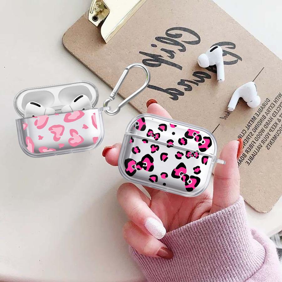 Pink Bow Tie Leopard Print Clear Earphone Cases Cover Case For Airpods Pro3 Pro2 Pro 4 3 1 2