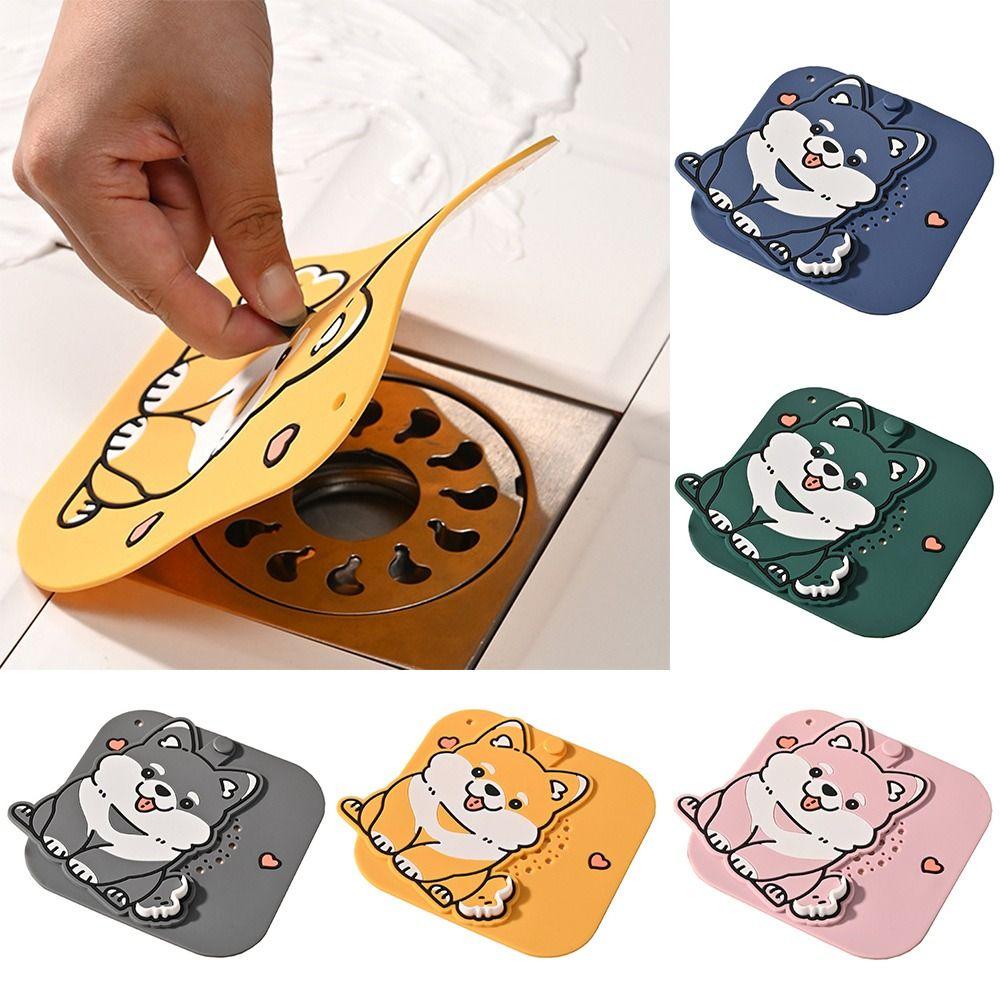 Silicone Floor Drain Cover Cartoon Dog Sewer Filter Pad  for Bathroom Hair Collection