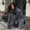 Cappotto da donna in pelliccia sintetica con pieghe tinta unita, manica lunga, tasca, cardigan, scollo a V, giacca da donna, invernale, casual, moda, capispalla, taglie forti