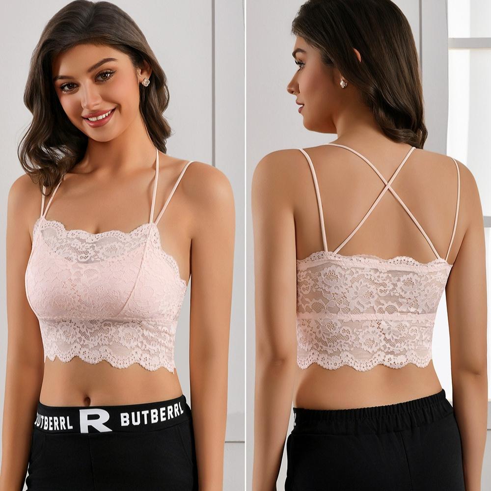 Bralette Dorsale in Pizzo Canotta Spallino Sottile Tubino Reggiseno Senza Ferretto Push-Up Raccogli Grasso Laterale Canottiera