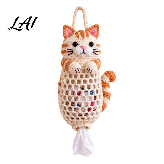 Seasonal Craft Kits Crochet Animal Bag Holder DIY Kit Hanging Plastic Make Easy Patterns Cute Raccoon Highland Cow Organizer for Home Kitchen Decor,