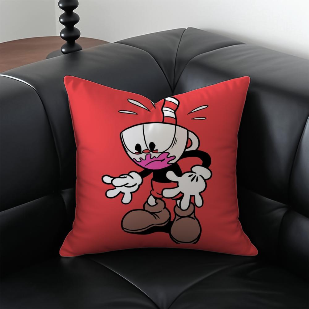 Classic Cute Game C-Cuphead Cushion Cover Pillow Case Anti-Dustmite Invisible Zipper Silky Plush Cushion