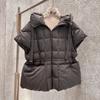 Autumn and winter short-sleeved down vest women's winter clothing new casual hooded white duck down inner drawstring waist jacket tide
