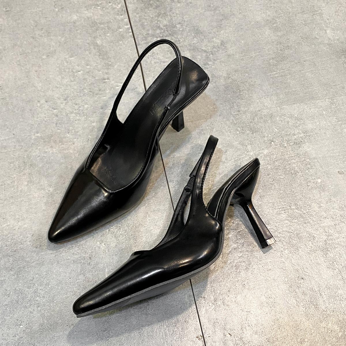 

2024 Spring New Brand Woman Slingback Shoes Leopard Print Ladies High Heels Elegant Pointed Toe Slip on Sandal Mules 41 чёрный