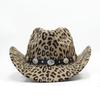 Chapeau de cowboy imprimé léopard mode Chapeau de cow-boy western extérieur grande tête Automne et Hiver Casquette jazz Chapeaux hauts en feutre rétro français britannique