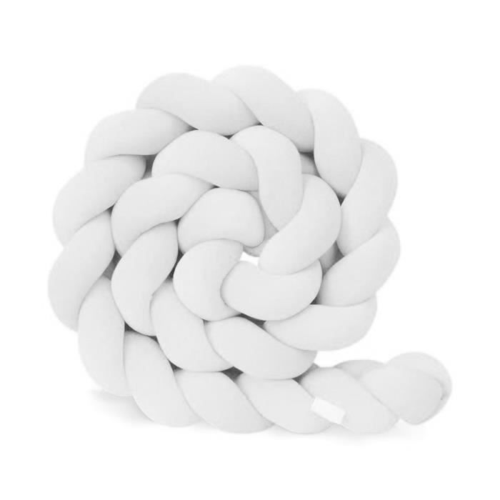 MERKMAK 3M Tour de Lit Bébé Coussin Serpent Coussin Tressé Pare-chocs Velours Protection Bébé- Blanc